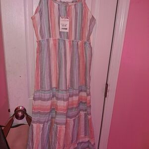 NWT Pastel Rainbow Striped Tiered Maxi Dress